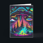 Psychedelic UFO Fantasy Art Birthday  Card<br><div class="desc">Birthday Card. Hope your birthday is out of this world! A neon UFO camping scene in the night sky.</div>
