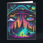 Psychedelic UFO Fantasy Art Birthday  Card<br><div class="desc">Birthday Card. Hope your birthday is out of this world! A neon UFO camping scene in the night sky.</div>