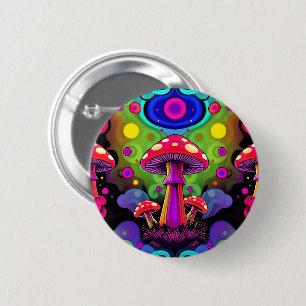 Psychedelic Vibrant Colourful Retro Mushrooms 6 Cm Round Badge