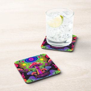 Psychedelic Vibrant Colourful Retro Mushrooms Coaster