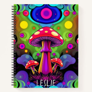 Psychedelic Vibrant Colourful Retro Mushrooms Notebook