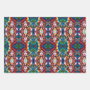 Psychedelic Warrior Woman Wrapping Paper Sheet
