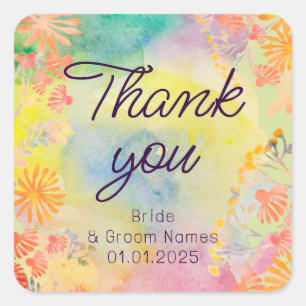 Psychedelic Watercolor Wildflower Square Sticker