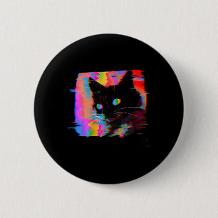Psychedelic Weirdcore Cat Vaporwave Aesthetic Trip 6 Cm Round Badge