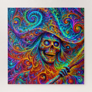 Psychedelic Witch Skull Jigsaw Puzzle