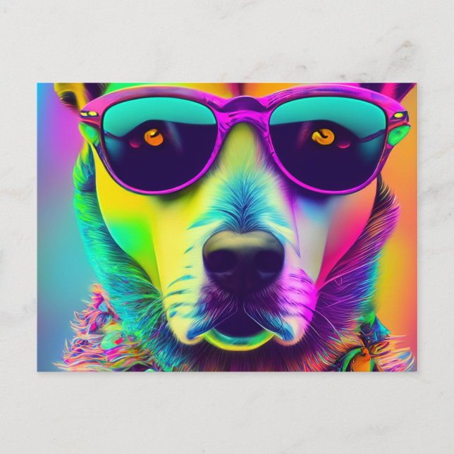Psychedelic Wolf Dog Postcard (Front)