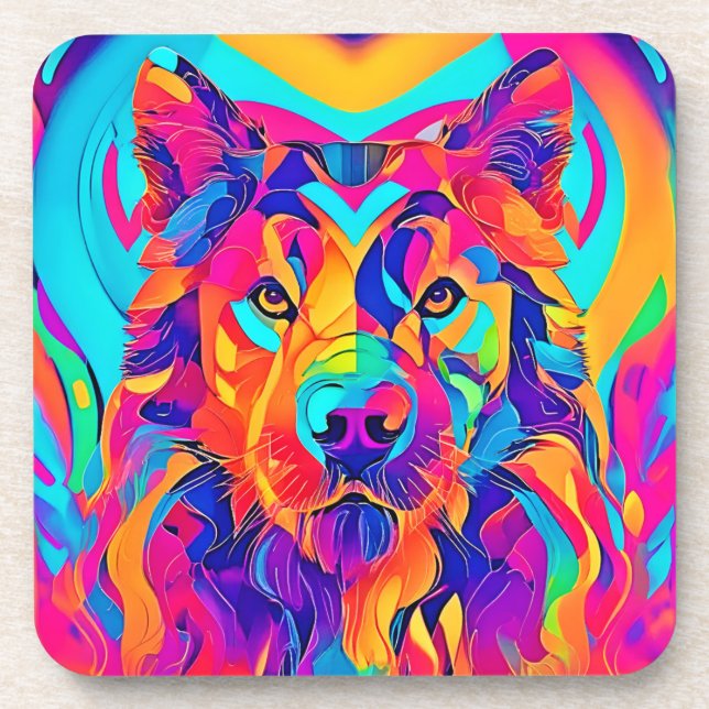Psychedelic Wolf Majesty Coaster (Front)