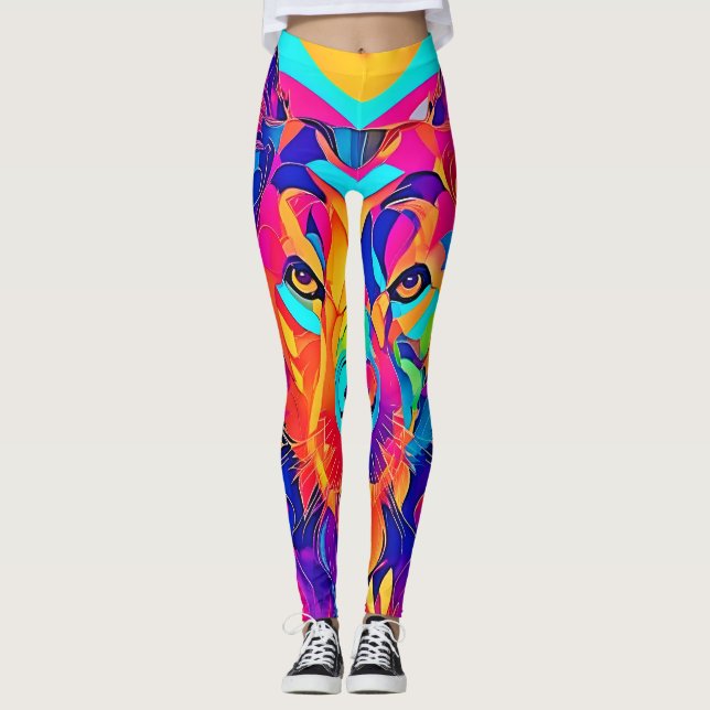 Psychedelic Wolf Majesty Leggings (Front)