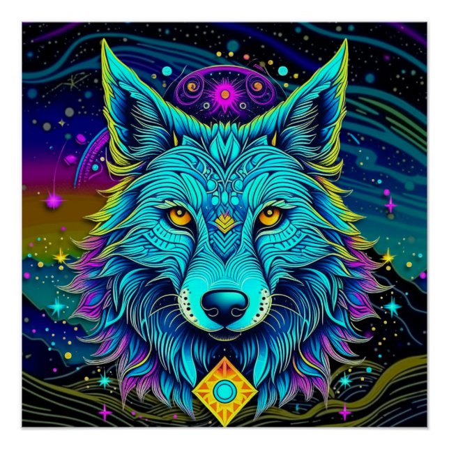 Psychedelic Wolf Poster (Front)