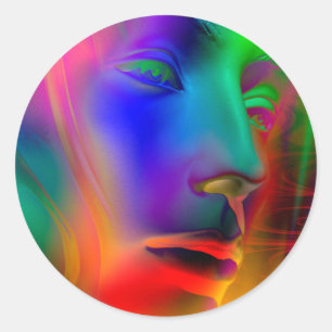 Psychedelic Woman Face Classic Round Sticker