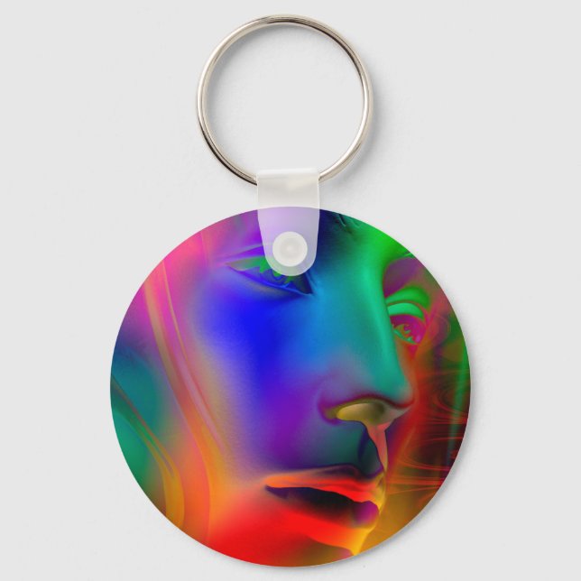 Psychedelic Woman Face Key Ring (Front)