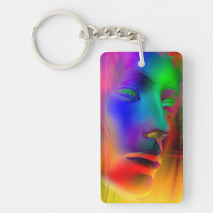 Psychedelic Woman Face Key Ring