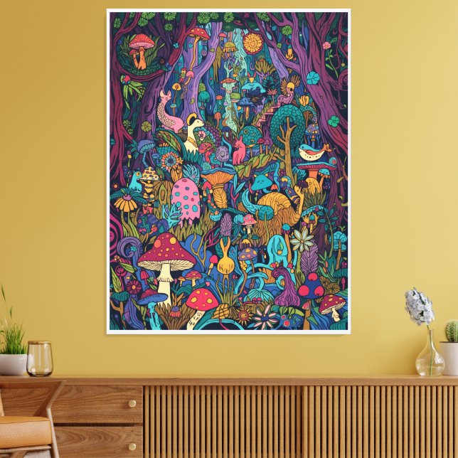 Psychedelic woodland canvas print (Insitu(LivingRoom))