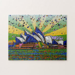 Psychedelic World: Sydney Australia Skyline A2 Jigsaw Puzzle