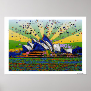 Psychedelic World: Sydney Australia Skyline A2 Poster