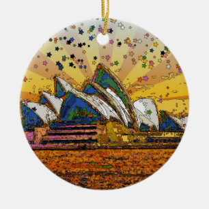 Psychedelic World: Sydney Skyline A1 Ceramic Tree Decoration