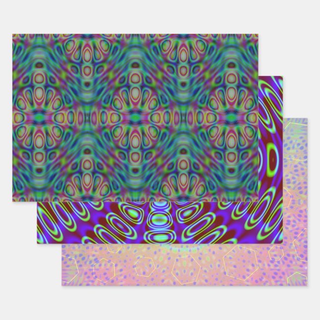 Psychedelic Wrapping Paper Flat Sheet Set of 3 (Set)