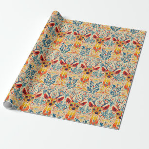 Psychedelic yellow red deers pattern wrapping paper