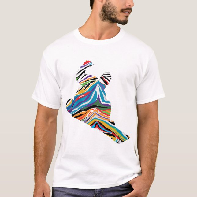 Psychedelic-Zebra-Snowboarder T-Shirt (Front)