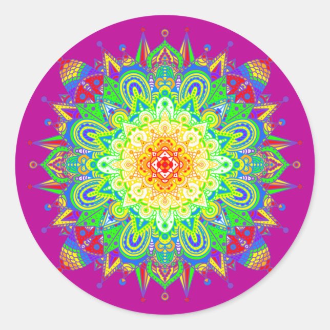 Psychedelic Zen Mandala Abstract Art    Classic Round Sticker (Front)