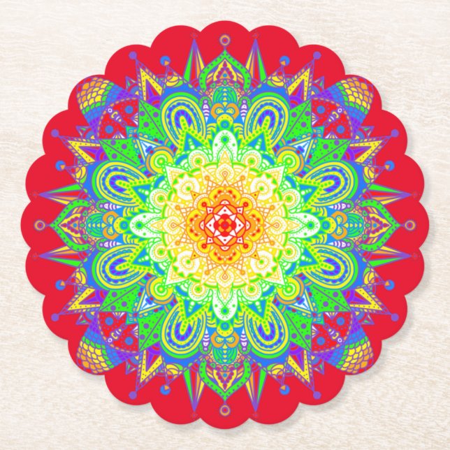Psychedelic Zen Mandala Abstract Art Paper Coaster (Front)