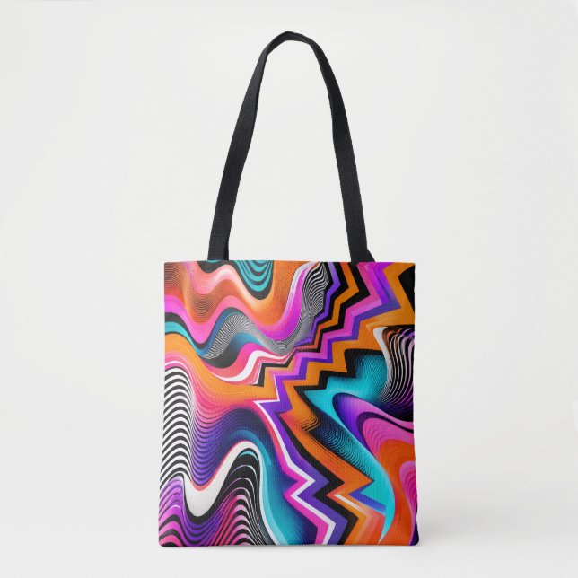 Psychedelic Zigzag Abstract Tote Bag (Front)