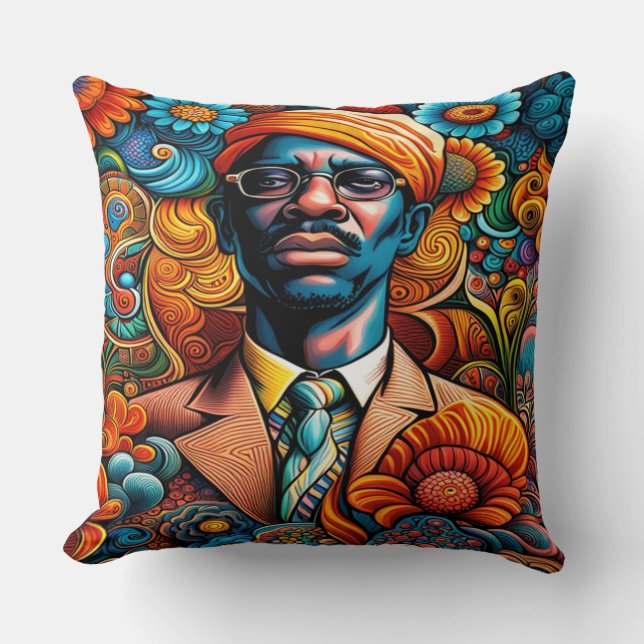 Psychedelica Abstract African American Man Cushion (Front)