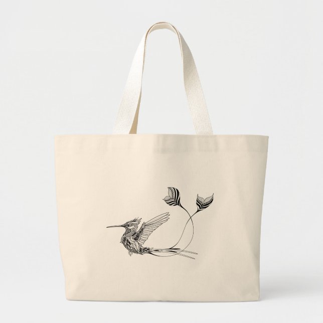 Psychedlic Bird Tattoo Large Tote Bag (Front)