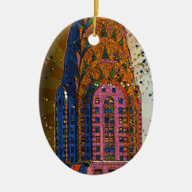 Psychedlic NYC: Chrysler Building Top Closeup #1 Ceramic Tree Decoration (Front)