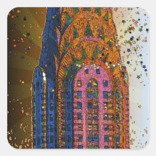 Psychedlic NYC: Chrysler Building Top Closeup #1 Square Sticker