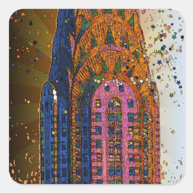 Psychedlic NYC: Chrysler Building Top Closeup #1 Square Sticker (Front)