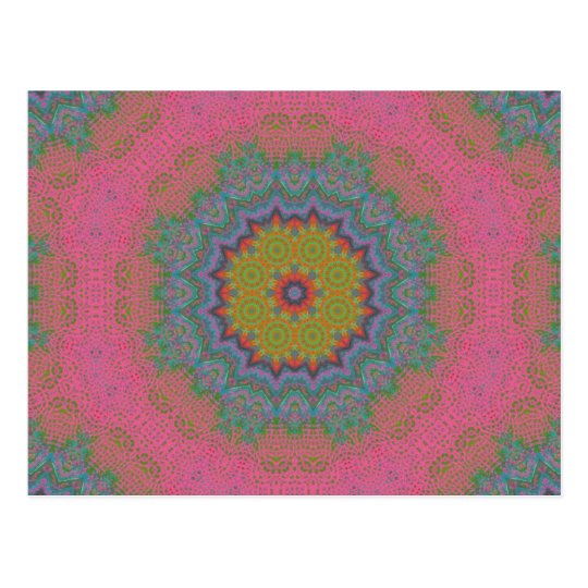 Psychedlic Pink Lace Fractal Mandala Postcard