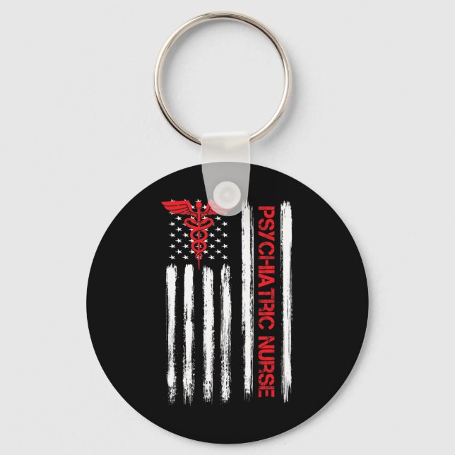 Psychiatric Nurse American Flag RN Mental Health P Key Ring (Front)