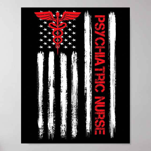 Psychiatric Nurse American Flag RN Mental Health P Poster (Front)