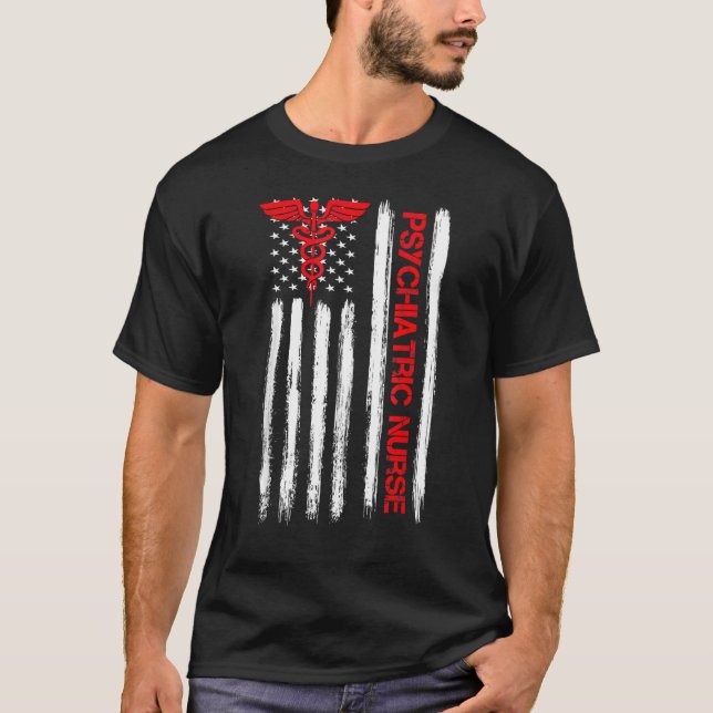 Psychiatric Nurse American Flag Rn Mental Health P T-Shirt (Front)