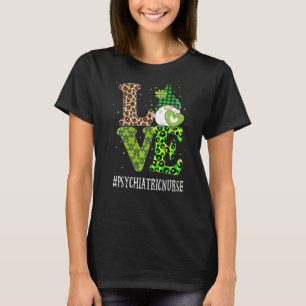 Psychiatric Nurse Love St Patricks Day Gnome Leopa T-Shirt