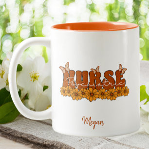 Psychiatric Nurse Orange Groovy Floral Two-Tone Coffee Mug