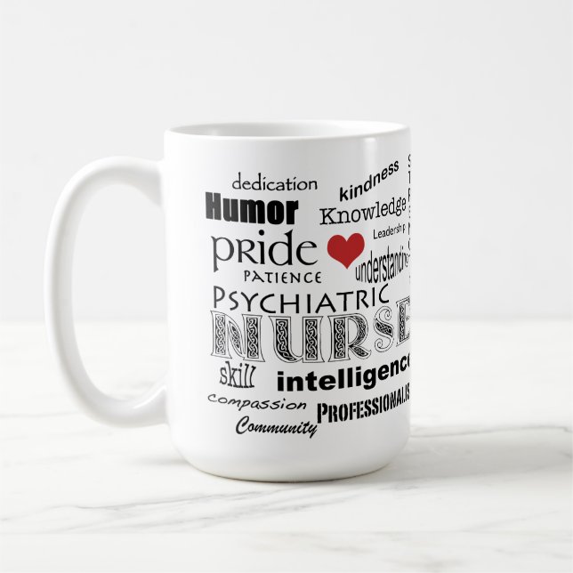 Psychiatric Nurse Pride-Attributes+Red Heart Coffee Mug (Left)
