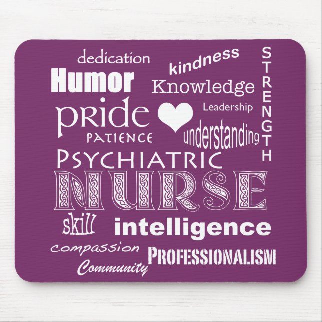 Psychiatric Nurse-Word Cloud/Deep Purple Mouse Mat (Front)