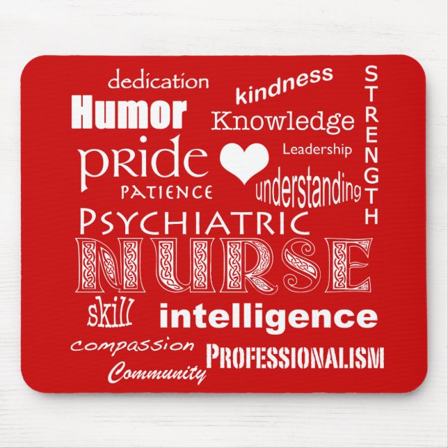 Psychiatric Nurse-Word Cloud/Deep Red Mouse Mat (Front)