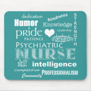 Psychiatric Nurse-Word Cloud/Teal Green Mouse Mat