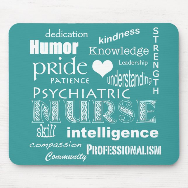 Psychiatric Nurse-Word Cloud/Teal Green Mouse Mat (Front)