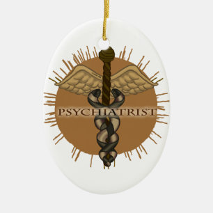 Psychiatrist Caduceus Oval Ceramic Tree Decoration