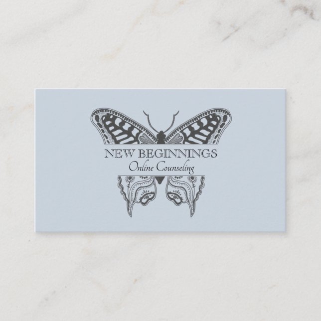 Psychiatrist Counsellor Therapist Butterfly Blue Business Card (Front)