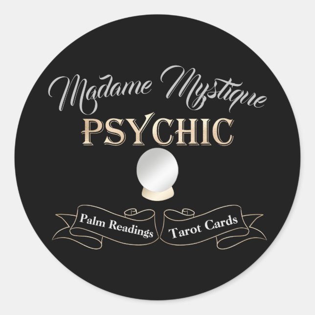 Psychic Crystal Ball Gold and Black Classic Round Sticker (Front)