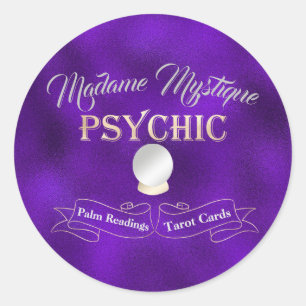 Psychic Crystal Ball Gold and Purple Classic Round Sticker