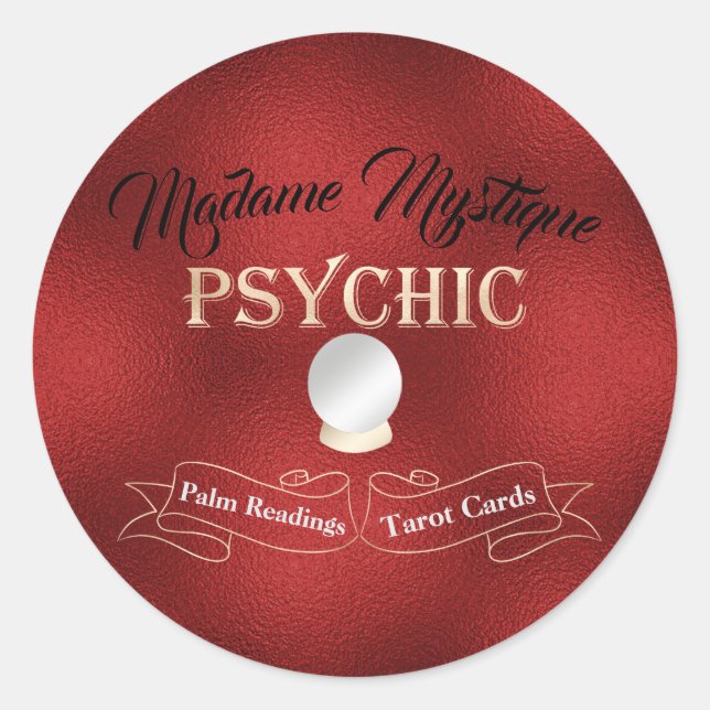 Psychic Crystal Ball Gold and Red Classic Round Sticker (Front)