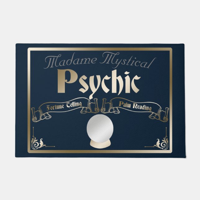 Psychic Fortune Teller Mystical in Gold and Navy Doormat (Front)