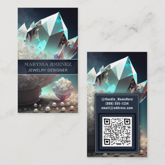 Psychic Gems Diamond Quartz Crystal Pearls QR Code Business Card (Front/Back)