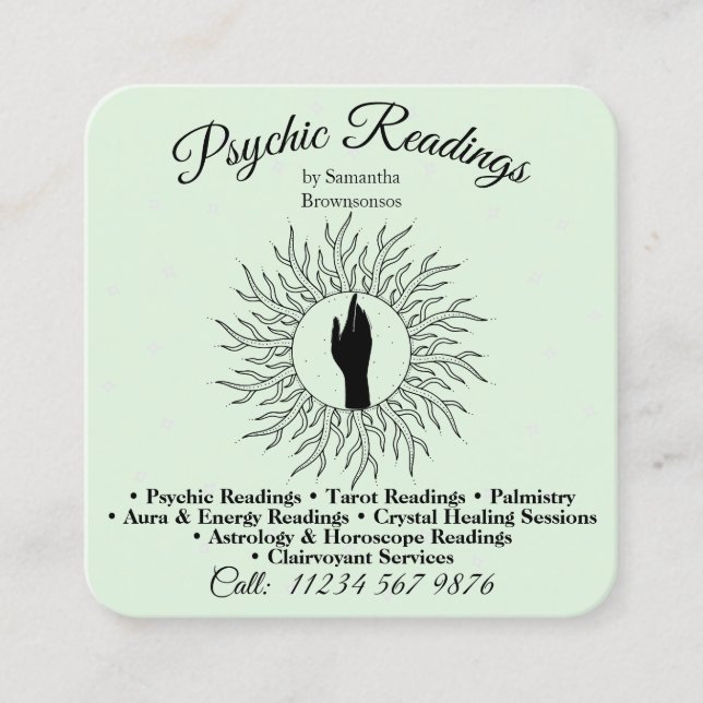 Psychic Medium Astrologist Green Energy Healing Square Business Card (Front)